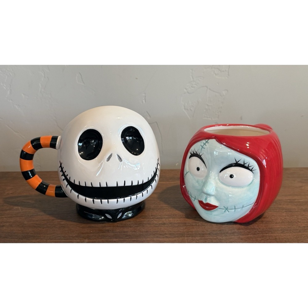 Disney The Nightmare Before Christmas Jack Skellington & Sally Coffee Mugs 20 oz